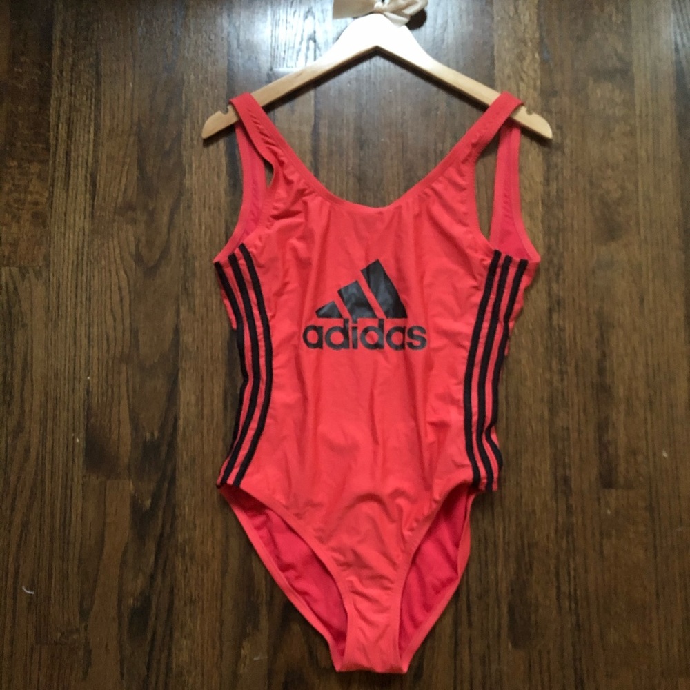 Adidas Red One Piece Swim Suit Low Back Size Large
